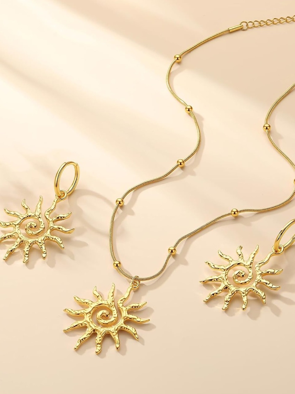 New Sunburst Necklace and Hoop Charm Earrings